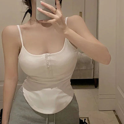 1PC Summer Solid Color Button Irregular Camisole Y2K Women Sleeveless Slim Tank Top Spring Casual Streetwear Female Sexy Vest