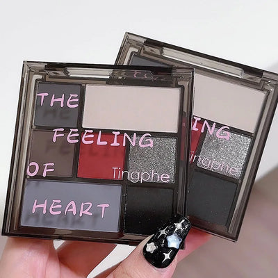 Girl 7 Color Eyeshadow Palette Grey Red Black Smoky Eye Highlighter Korean Shiny Glitter Eye Shadow Gothic Eyes Makeup Cosmetics