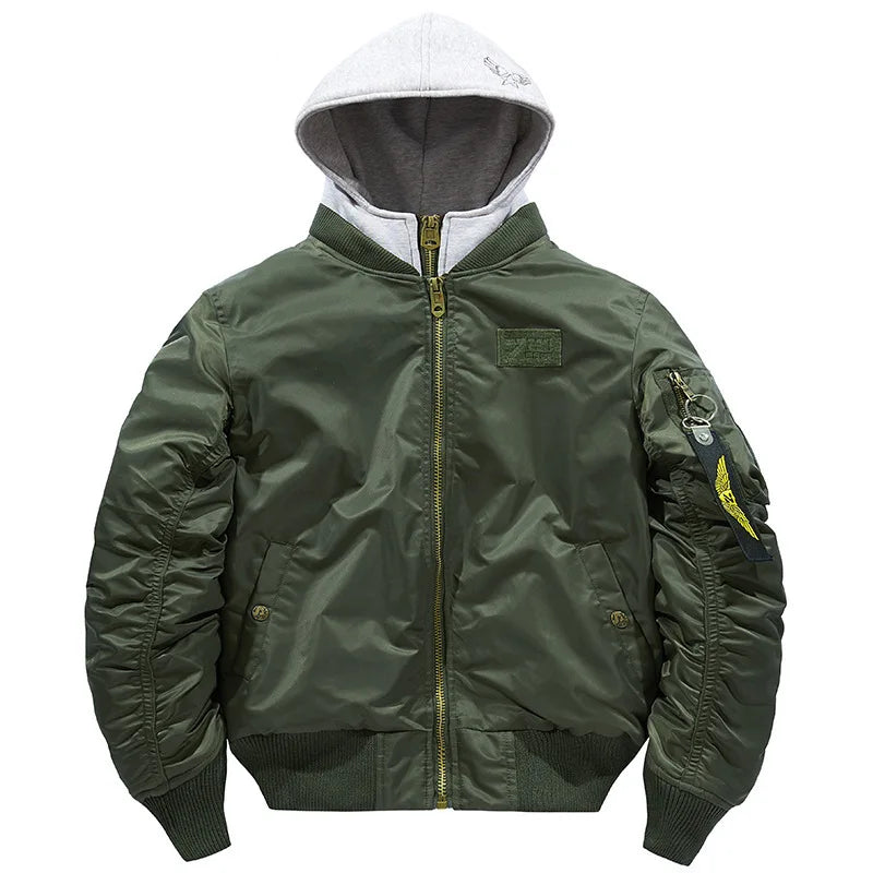 Winter Thick Hooded Bomber Jacket Men Military Windbreaker Multi-pocket Air Force Coats Male Autumn Streetwear Baseball Jackets