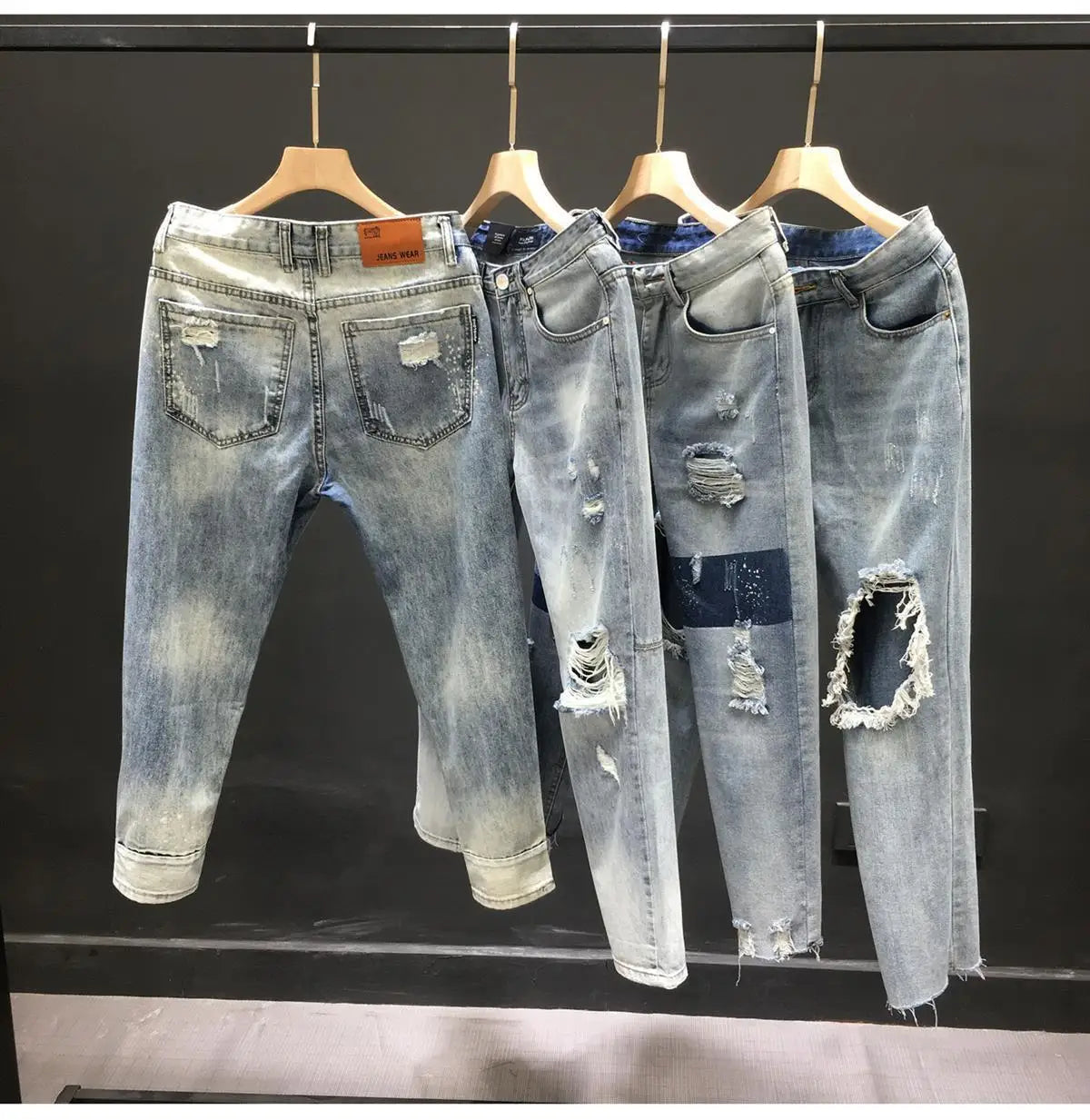 Fashion 2024 New Men's Casual Jeans Distressed Ripped Designer Luxury Boyfriend Spring Autumn Denim Slim Full Length Pants