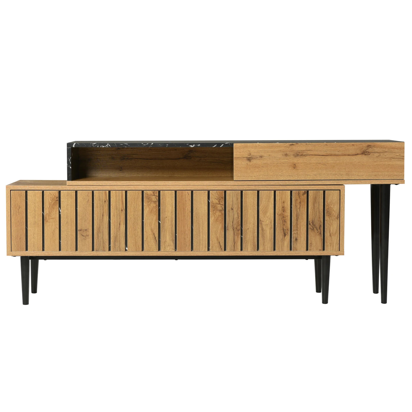 Lazyspace Modern TV Stand with Marble and Wood Grain, TV Cabinet with Iron Legs, Wooden TV Stand with Storage Space