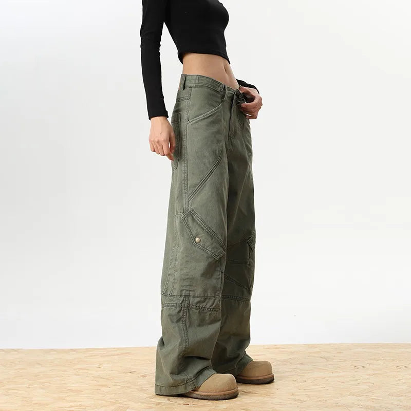2024 Ropa Y2K Streetwear Army Green Baggy New Jeans Cargo Pants For Women Designer Clothes Multi Pockets Casual Lady Trousers