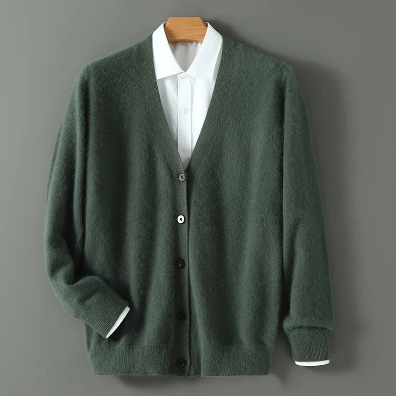 Women's Plus size Autumn Winter New Cardigan V-Neck Top 100% Mink Cashmere Knitted Sweater Casual Loose Large Long Sleeved Tops