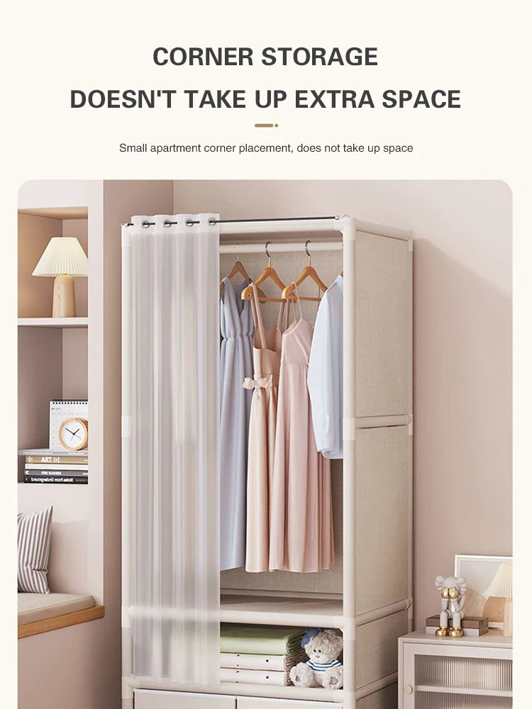 2024 New Wardrobe Household Bedroom Assembly Dustproof Wardrobe Rental Room With Drawer Storage Folding Simple Clothes Organizer