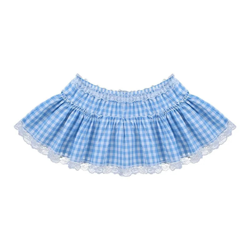 Lace Gingham Mini Skirt