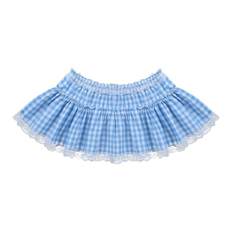 Lace Gingham Mini Skirt