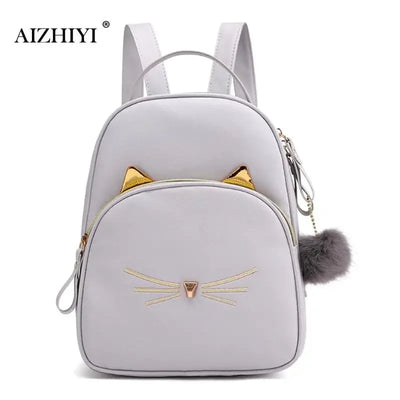 Travel Backpack Women Rucksack Teenagers 2023 Student School Bags for Girls Cartoon Cat PU Leather Satchel Black Shoulder Bag