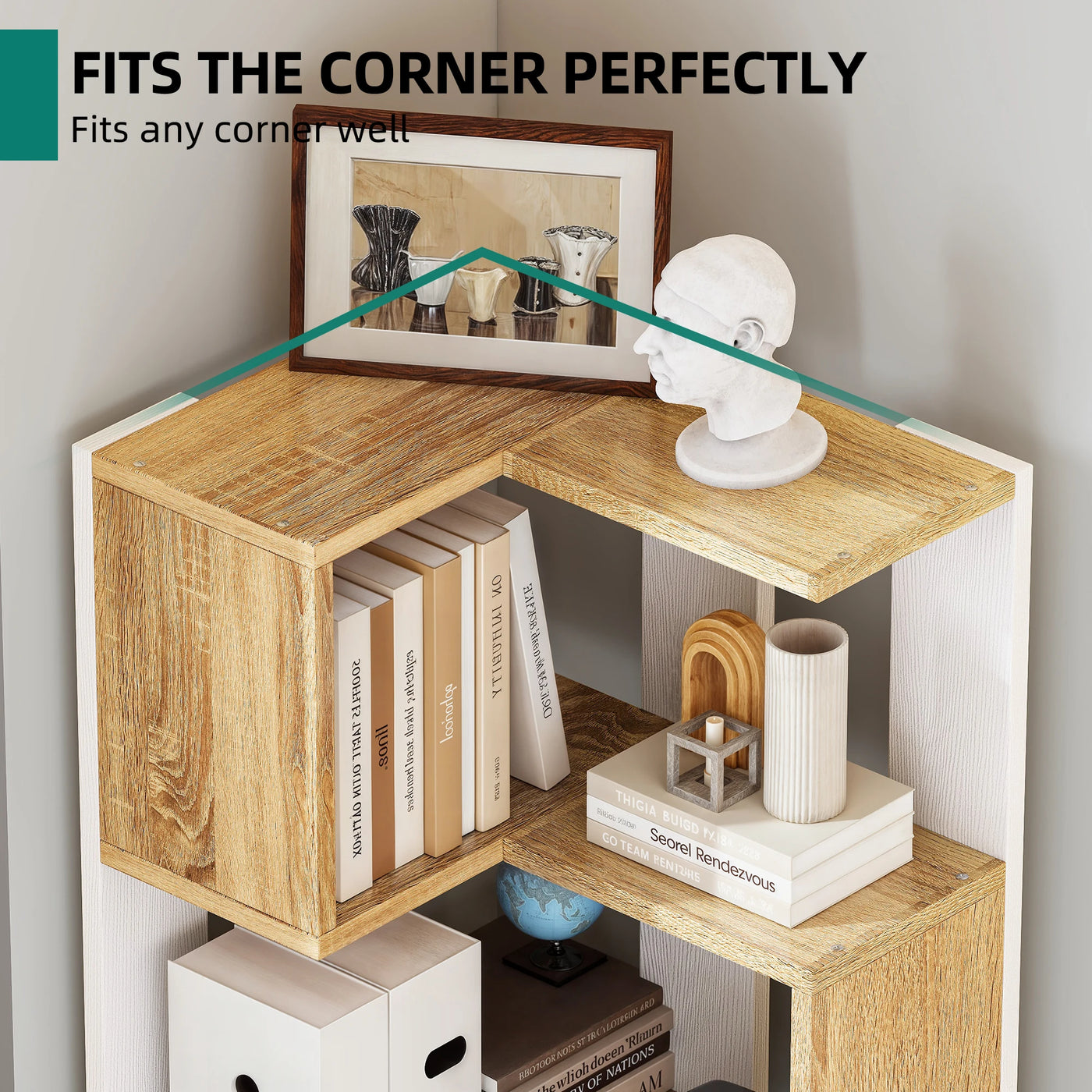 Wooden 5-Tier Corner Bookcase - Floor Standing Display Shelf for Living Room Office, 54x40x159.5cm