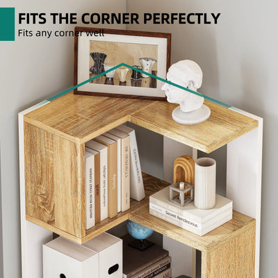 Wooden 5-Tier Corner Bookcase - Floor Standing Display Shelf for Living Room Office, 54x40x159.5cm
