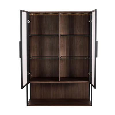 130cm Tall Lighted Display Cabinet, LED Curio Cabinet With Metal Frame And Tempered Glass Door For Living Room Home Office Study