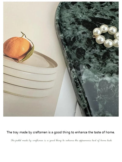 Luxury Green Marble Oval Tray: Bathroom Organizer & Fruit Serving Platter, Waterproof Stone Decor for Hotel Spa Home Kitchen