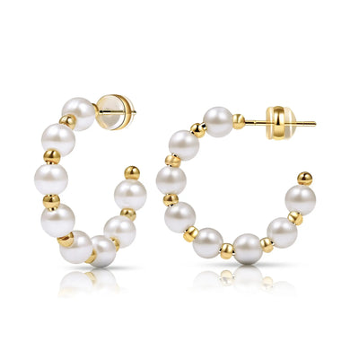 Shevalu New Women Elegant Pearl Hoop Earrings Lady Classic Design Multi-Size Earrings Luxury Hoops With 925 Sterling Silver Post