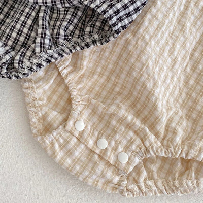 Instagram summer baby jumpsuit, male and female baby doll collar, plaid fake two-piece triangular jumpsuit, crawling