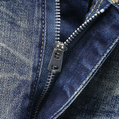 Retro Men's Jeans Slim Elastic Spliced zipper Skinny Pencil Trousers Harajuku Hip-hop Rock Motorcycle Denim Pants Streetwear