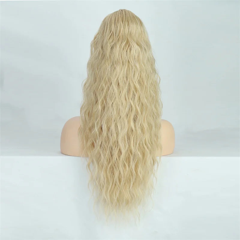 Curly Wavy Drawstring Ponytail Extension Long Clip In Ponytail Hair Extensions for Black Women Blonde Synthetic Fake Hairpieces
