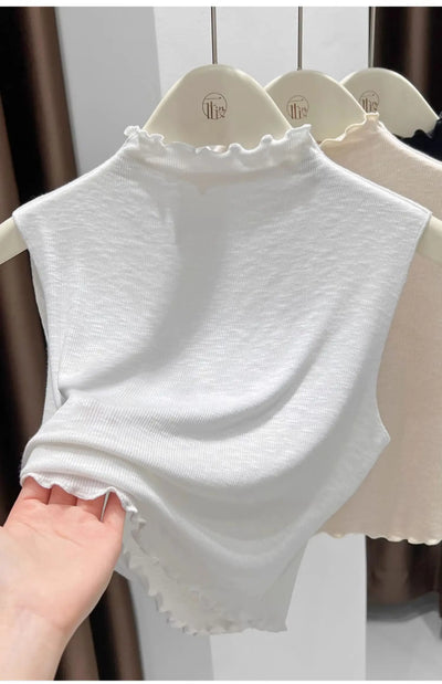 2025 Ruffled Knitted Top Women Y2K Tank Top Half Neck Vest Female Sleeveless Sweater Chic Soft Streetwear Solid Skinny Tube Top