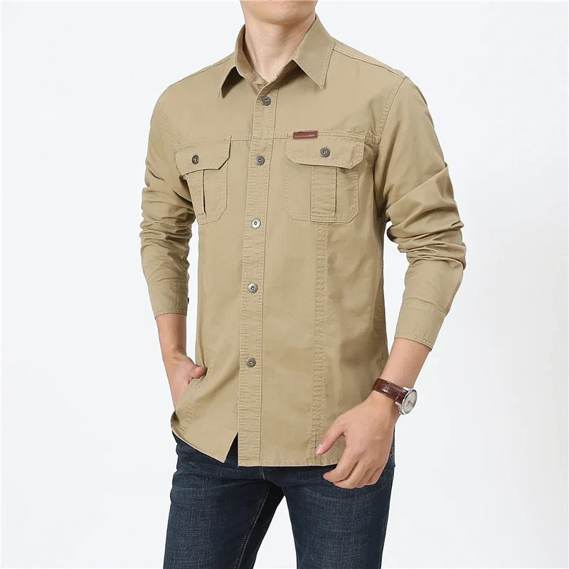 Oversized Shirt 9XL 5XL 8XL 2023 New Men's Regular-Fit Long-Sleeve Solid 100%Cotton Shirt Men's Fat Military Brand Work Shirts