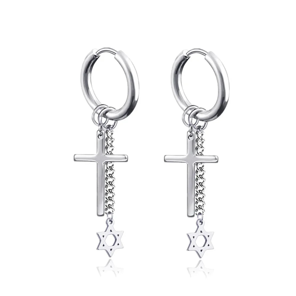 New Punk Stainless Steel Chain Hoop Earrings For Women Men 2023 Trendy Goth Pop Hip Hop Pendants Ear Jewelry Accessories Earring