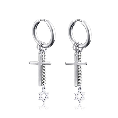 New Punk Stainless Steel Chain Hoop Earrings For Women Men 2023 Trendy Goth Pop Hip Hop Pendants Ear Jewelry Accessories Earring