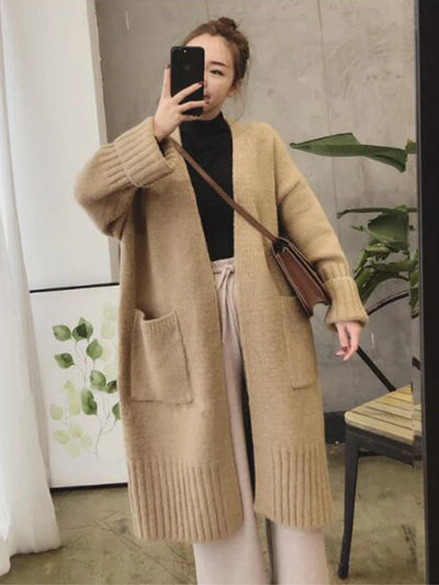 Autumn Winter Knitted Cardigan Women Sweater Jacket 2023 Elegant Vintage Loose Long Outerwear Maxi Y2k Sweater Coat Soft Jacket