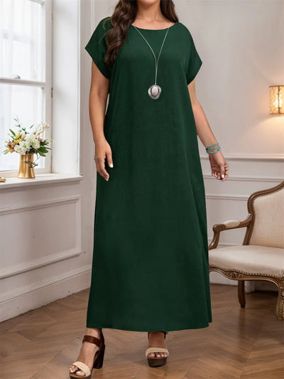 GIBSIE Plus Size Women's Round Neck Elegant Long Dress Summer Short Sleeved Fashion Loose Female Solid Casual Maxi Dresses 2025