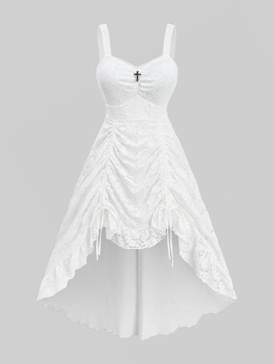 ROSEGAL Plus Size Women's Cocktail Dresses Floral Lace Overlay Cinched Ruched High Low Asymmetric Formal Wedding Party Dress 5XL