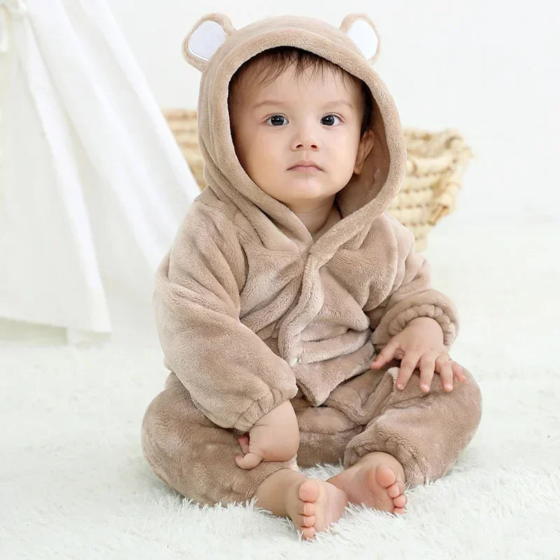 Winter Winter  Baby Romper Boys Girls Zipper Newborn Jumpsuit Cute Hooded Rabbit Pajamas Baby Girl Clothes 1-2 Years