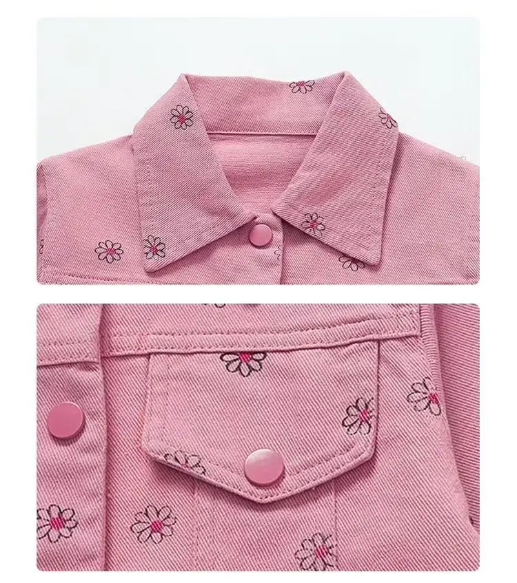 Girls Coat and Pants Two Piece Set 2025 Spring and Autumn New Korean Fashion Floral Casual Coat and Pants Two Piece Set Trend
