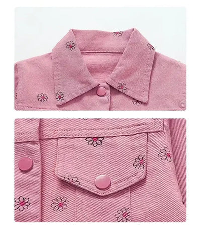 Girls Coat and Pants Two Piece Set 2025 Spring and Autumn New Korean Fashion Floral Casual Coat and Pants Two Piece Set Trend