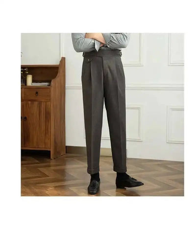 2023 Autumn Winter Men's Warm Retro Straight Trouser Male Casual British High Waist Pants Office-trousers Dress Pant Trousers