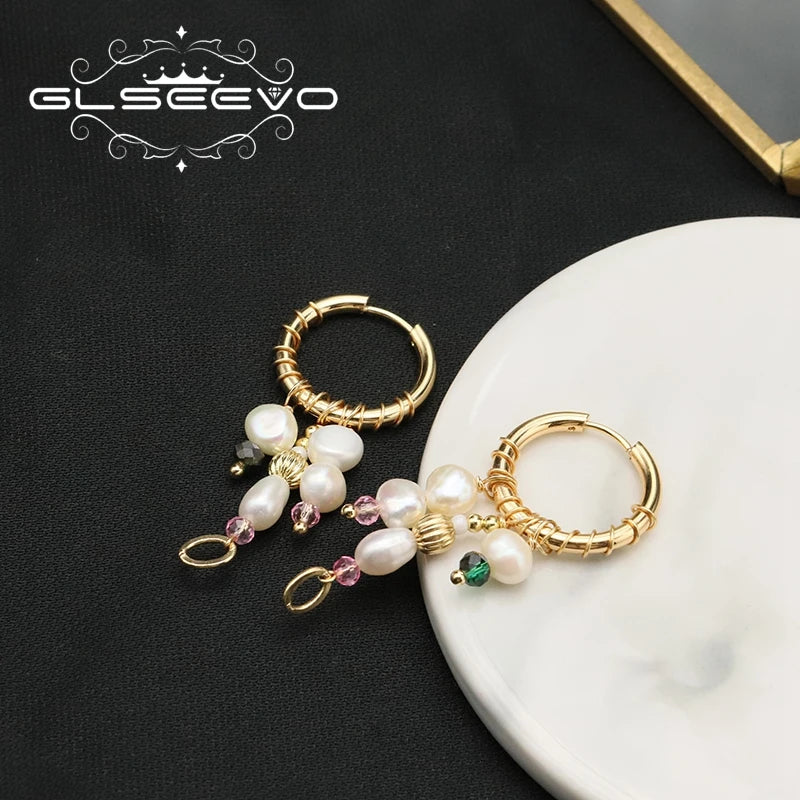 925 Sterling Silver Colorful Tassel Fresh Water Pearl Hoop Earrings Original Design Handmade Womans Luxe Jewelry GE0904