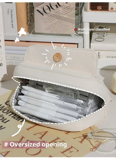 Cute And Convenient Canvas Pencil Case Large Opening Capacity for Student Supplies Cosmetics Travel Handbag 1pc