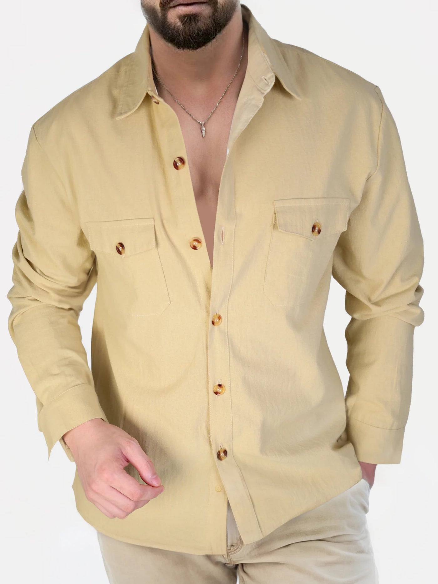 Men's Cotton Linen Shirts Turn Down Collar Solid Hawaiian Shirt Lightweight Breathable White Shirt Casual Large Size Streetwear