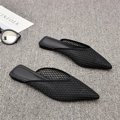 Women's Pointed Toe Slippers 2024 Summer Designer Mesh Beach Flat Shoes Slides Outside Mules Gladiator Sandals Zapatos De Mujer