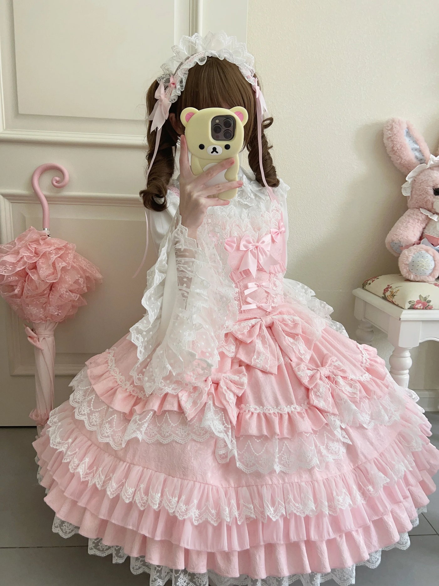 Original Lolita Dress Set Doll Feeling Girl Women's Sweet Jsk Suspender Dress Princess Fairy Lace Bow Sling Cake Dresses
