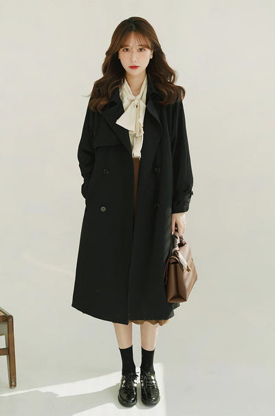 Women Spring Fall Short Trench Coat Korean Style Loose Fit Casual Khaki Jacket Petite-Friendly Versatile and Stylish Outerwear