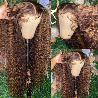 13x4 Highlight Wig Curly Human Hair Wigs For Women Colored Honey Blonde Lace Front Human Hair Wig 13x6 HD Deep Wave Frontal Wigs