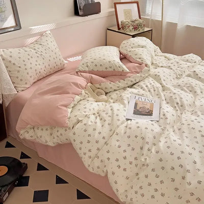 Green Floral Bedding Set Twin Full Queen Size Duvet Cover for Girls Flat Sheet Pillowcase Washed Cotton Home Linens