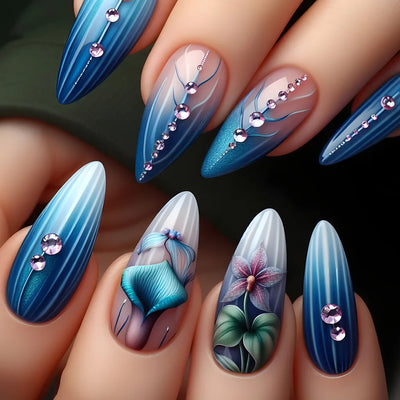 24pcs Square Stick-on Nails Set Goldfish Nail Tips Cheap Nail Seal Summer Beautiful false Nails Wholesale Holiday Press on Nails