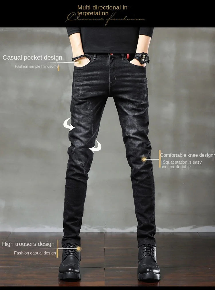 Warm Fleece Pants Winter Man Cowboy Man Thermal Fleece Lined Black Korean Fashion Slim Thicken Plush Wool Boot Cut Jeans Men
