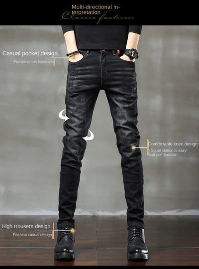 Warm Fleece Pants Winter Man Cowboy Man Thermal Fleece Lined Black Korean Fashion Slim Thicken Plush Wool Boot Cut Jeans Men