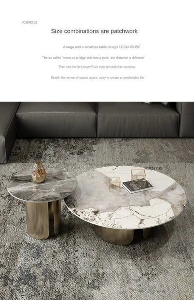 Light Luxury Italian Coffee Tables for Living Room Small Round Rock Slab Designer Table Minimalist Smooth Side Table for Office