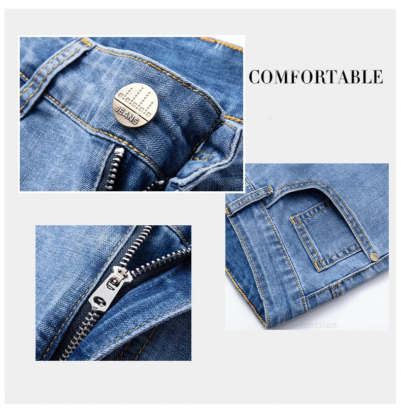 Fashion Men's Straight Denim Shorts Summer Thin Elastic Casual Bermuda Jeans Breathable Fabric Male Clothes Boardshorts