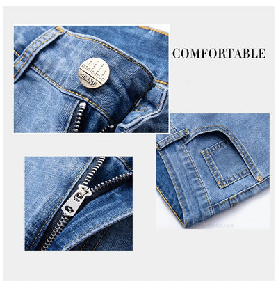 Fashion Men's Straight Denim Shorts Summer Thin Elastic Casual Bermuda Jeans Breathable Fabric Male Clothes Boardshorts