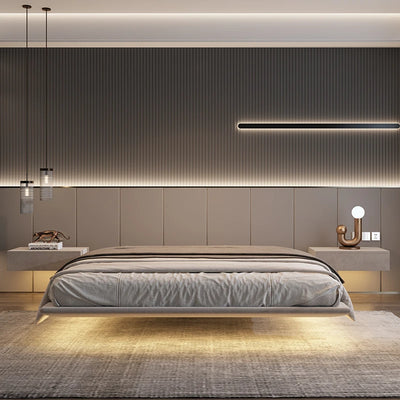 king size bedroom Suspended bed headboard twin wooden Technology cloth twin Double bed frames lamp cama matrimonial furniture