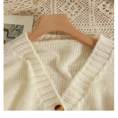 PTKPCC New Autumn Colourful Applique Flower Cardigan for Women Cute Long  V-neck Knit Crop Sweater Girl Soft Knitwear