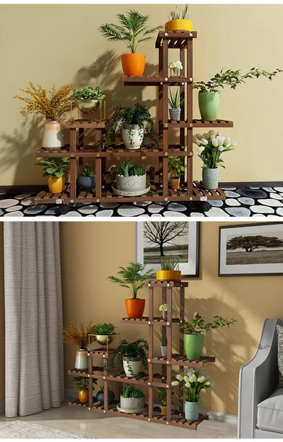 Household Balcony Flower Rack Solid Wood Multi-layer Indoor Outdoor Succulent Pot Rack Living Room Bonsai Hanging Pot Rack Table