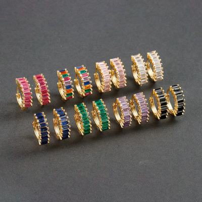 Fashion Multicolor Zircon Crystal Small Hoop Earrings Women Stainless Steel Flower Square Cartilage Earring Piercing Jewelry