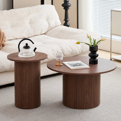 Set of 2 Nordic Style Wooden Round Coffee Table Set, Wooden Nesting Coffee Table, for Living Room/Bedroom Furniture