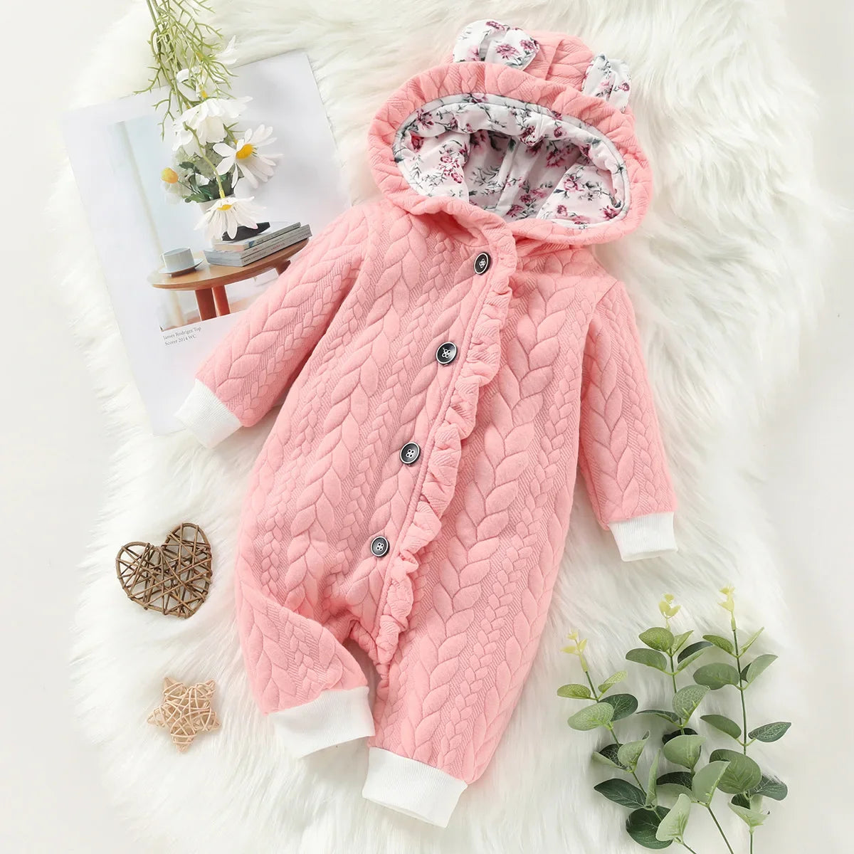Prowow Cartoon Fox Baby Winter Clothes Romper Jumpsuit For Newborns Zipper Cute Ears Hooded Thicken Infant Overalls For Children